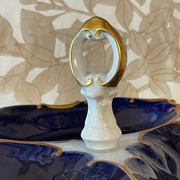 VTG Chechoslovakia Cobalt Blue Gold 3 Sections Porcelain Bowl / Plate  With Hand - Picture 2 of 7